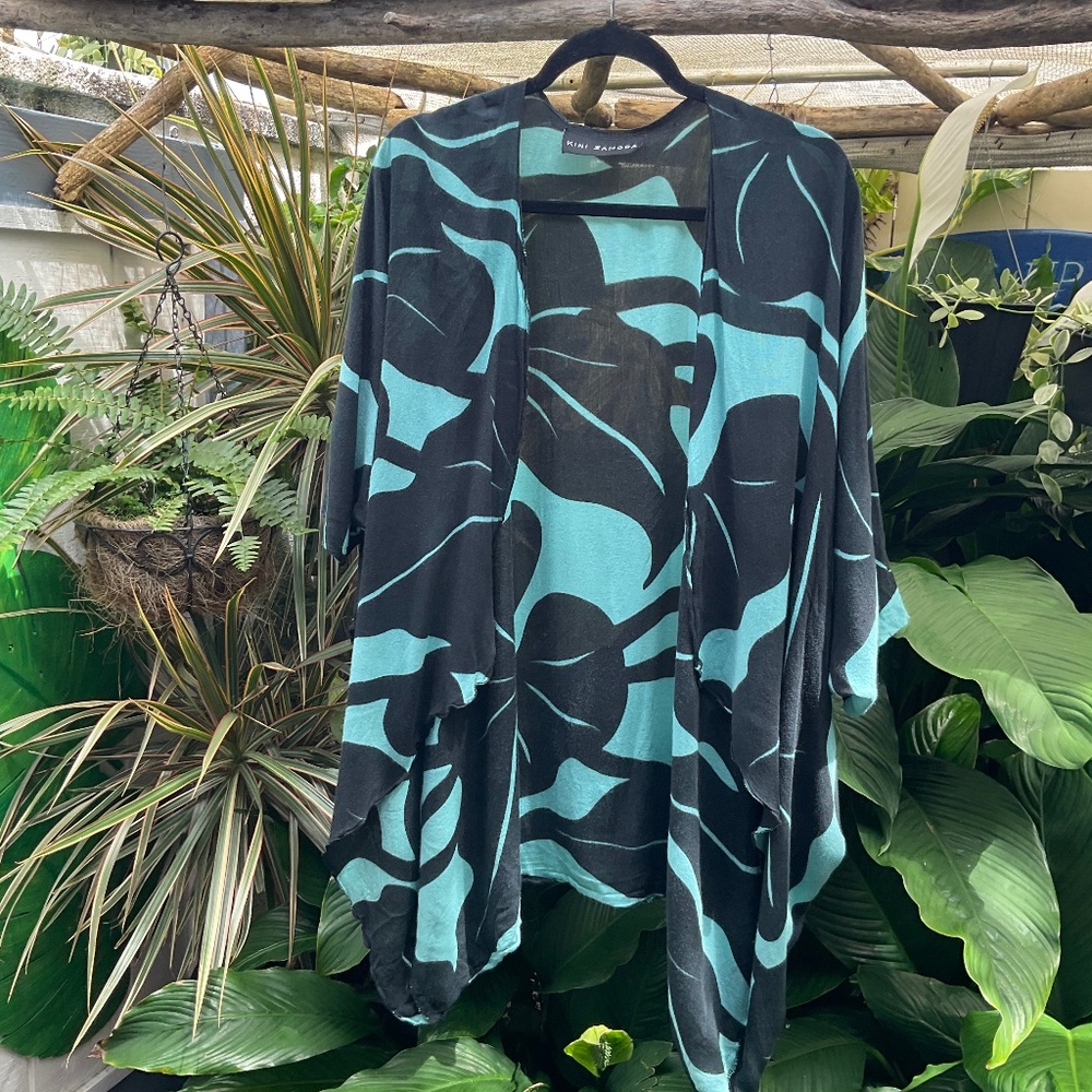 Kini Zamora Black Teal Hawaiian Cover-Up
